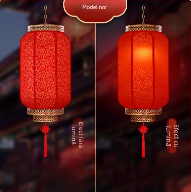 Lanteră de exterior din piele de miel, decor suspendat cu simbolul norocului, lanternă LED roșie