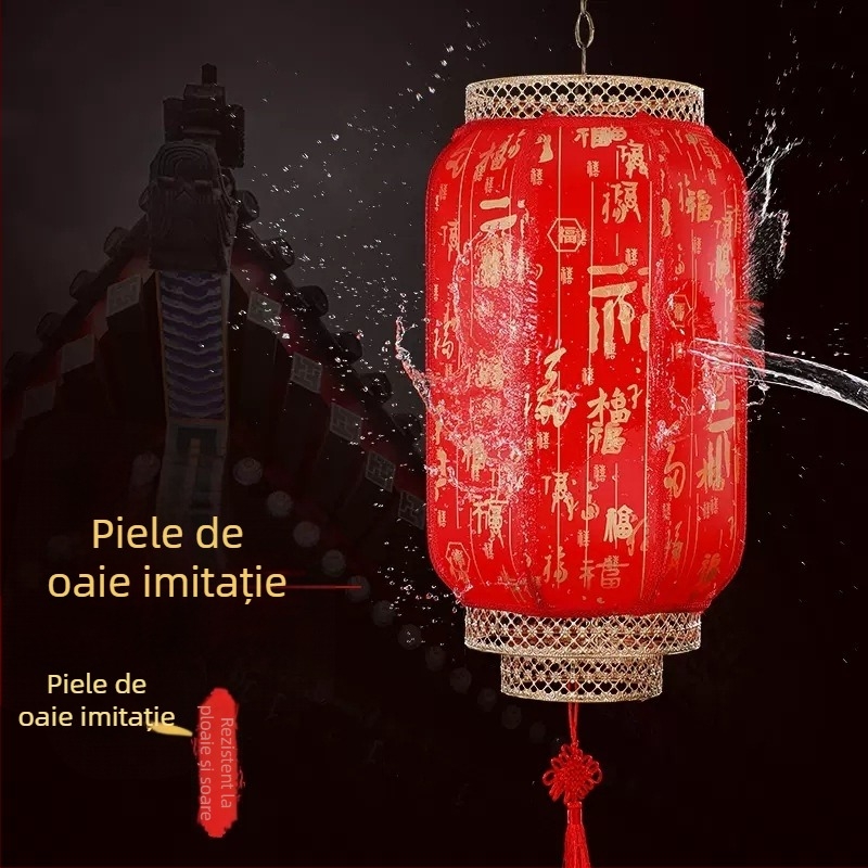 Lanteră de exterior din piele de miel, decor suspendat cu simbolul norocului, lanternă LED roșie