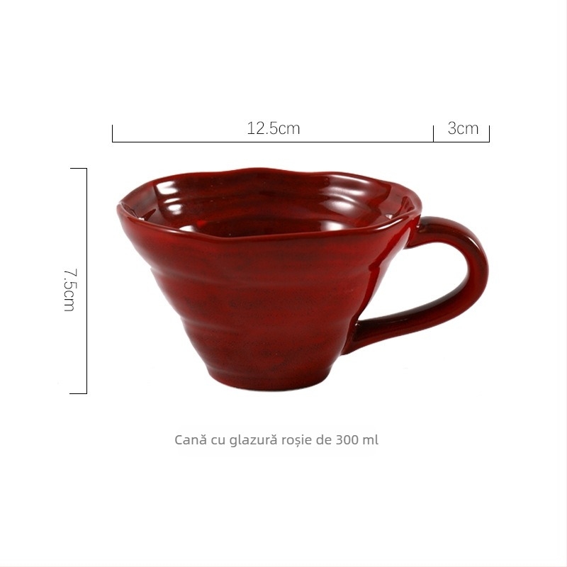 Ceașcă ceramică pentru cafea de mic dejun, stil retro, glazură roșie, ceașcă de apă pentru uz casnic, ceașcă pentru lapte și ovăz