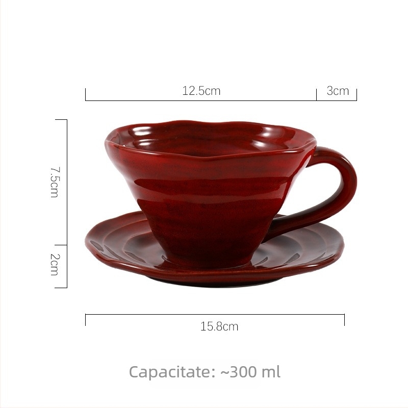 Ceașcă ceramică pentru cafea de mic dejun, stil retro, glazură roșie, ceașcă de apă pentru uz casnic, ceașcă pentru lapte și ovăz