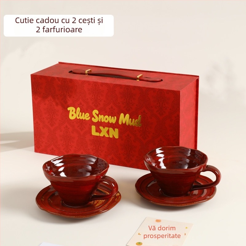 Ceașcă ceramică pentru cafea de mic dejun, stil retro, glazură roșie, ceașcă de apă pentru uz casnic, ceașcă pentru lapte și ovăz