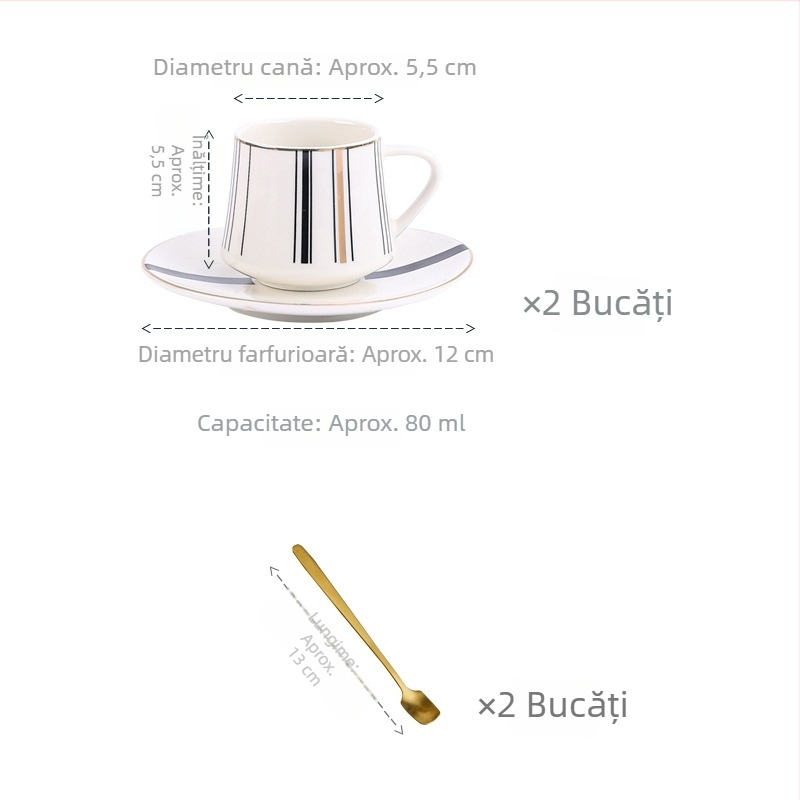 Set de căni espresso în stil turcesc, cu farfurioare ceramice cu margine aurie, stil european, mic lux pentru ceaiul de după-amiază, ușor defectuos