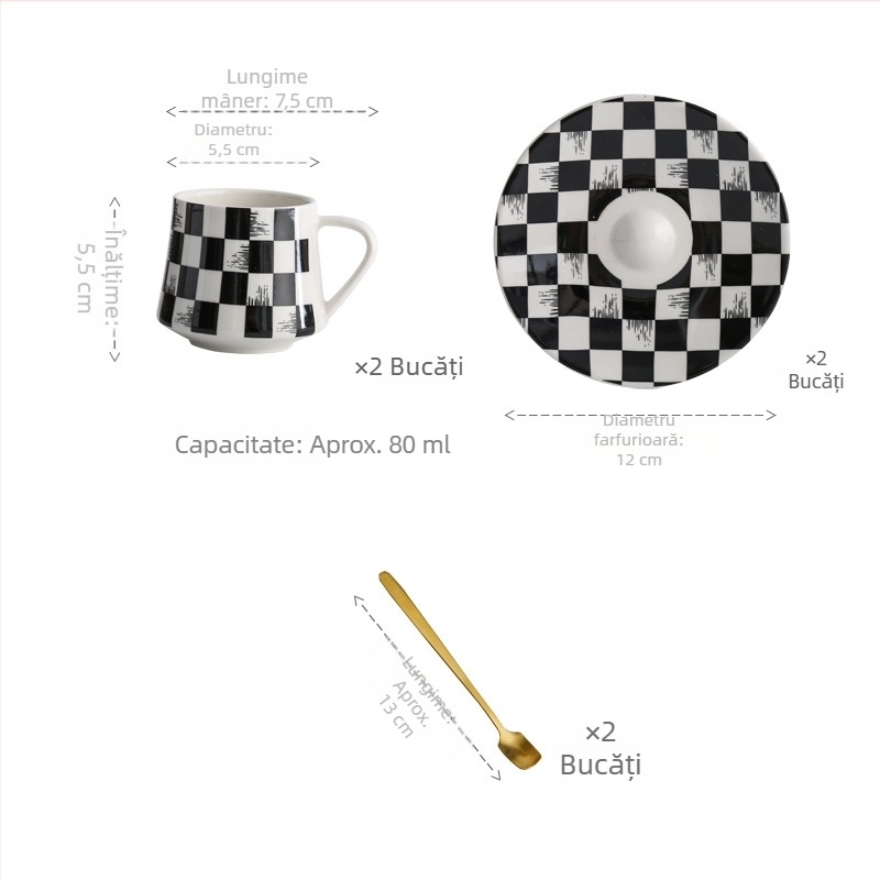 Set de căni espresso în stil turcesc, cu farfurioare ceramice cu margine aurie, stil european, mic lux pentru ceaiul de după-amiază, ușor defectuos