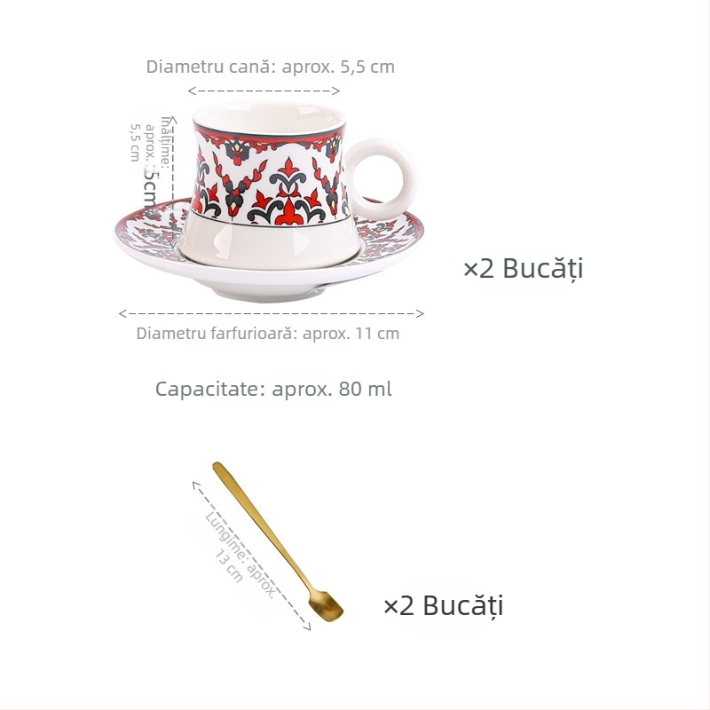 Set de căni espresso în stil turcesc, cu farfurioare ceramice cu margine aurie, stil european, mic lux pentru ceaiul de după-amiază, ușor defectuos