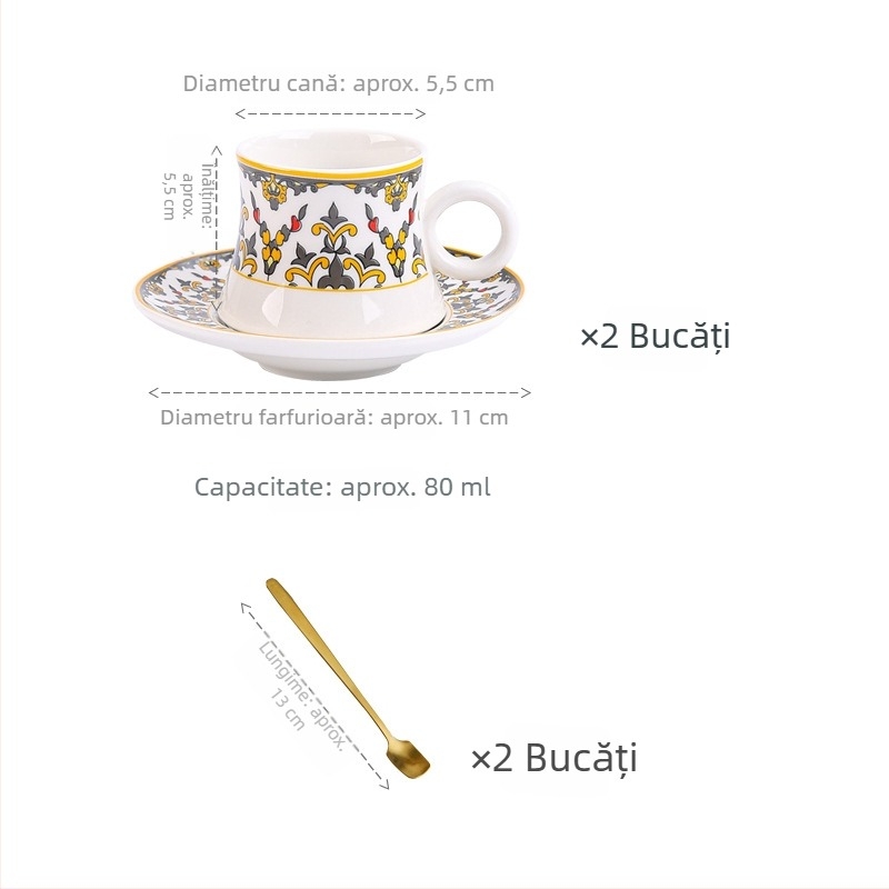 Set de căni espresso în stil turcesc, cu farfurioare ceramice cu margine aurie, stil european, mic lux pentru ceaiul de după-amiază, ușor defectuos