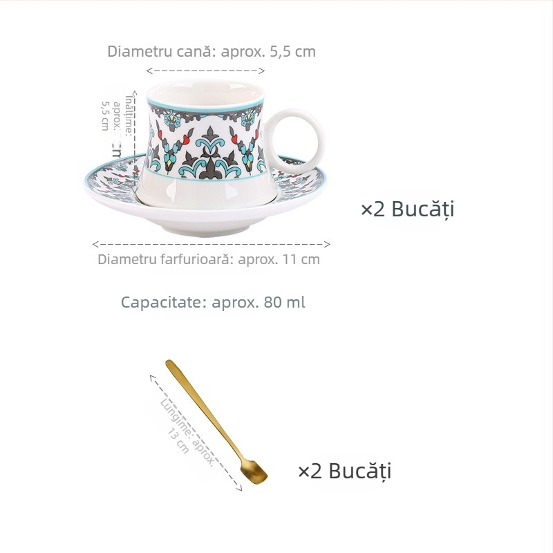 Set de căni espresso în stil turcesc, cu farfurioare ceramice cu margine aurie, stil european, mic lux pentru ceaiul de după-amiază, ușor defectuos
