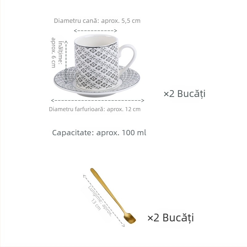 Set de căni espresso în stil turcesc, cu farfurioare ceramice cu margine aurie, stil european, mic lux pentru ceaiul de după-amiază, ușor defectuos