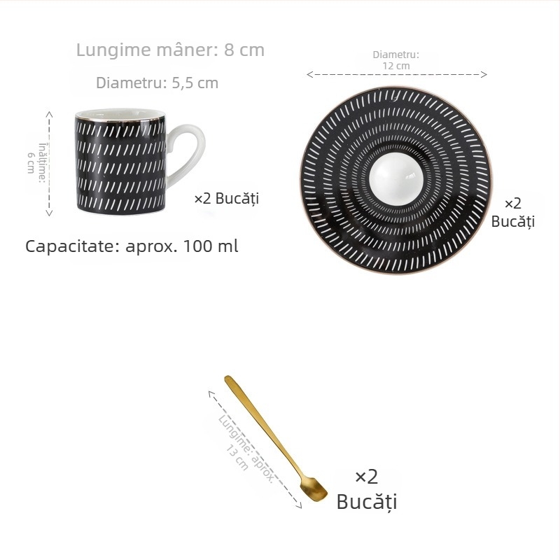 Set de căni espresso în stil turcesc, cu farfurioare ceramice cu margine aurie, stil european, mic lux pentru ceaiul de după-amiază, ușor defectuos