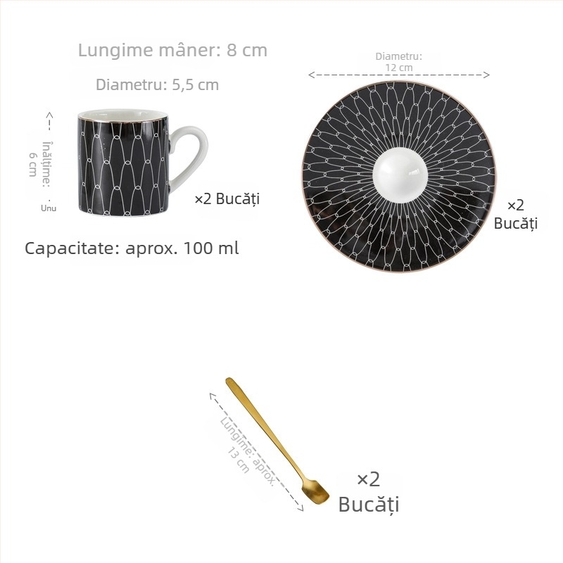 Set de căni espresso în stil turcesc, cu farfurioare ceramice cu margine aurie, stil european, mic lux pentru ceaiul de după-amiază, ușor defectuos