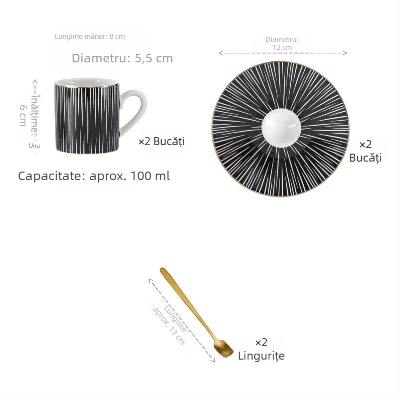Set de căni espresso în stil turcesc, cu farfurioare ceramice cu margine aurie, stil european, mic lux pentru ceaiul de după-amiază, ușor defectuos