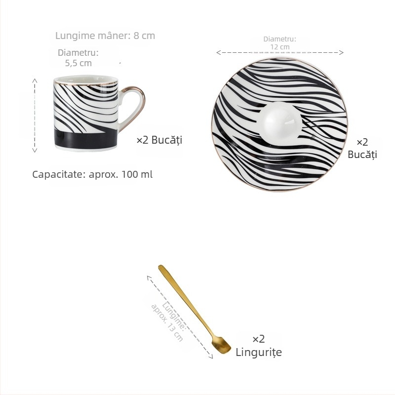 Set de căni espresso în stil turcesc, cu farfurioare ceramice cu margine aurie, stil european, mic lux pentru ceaiul de după-amiază, ușor defectuos