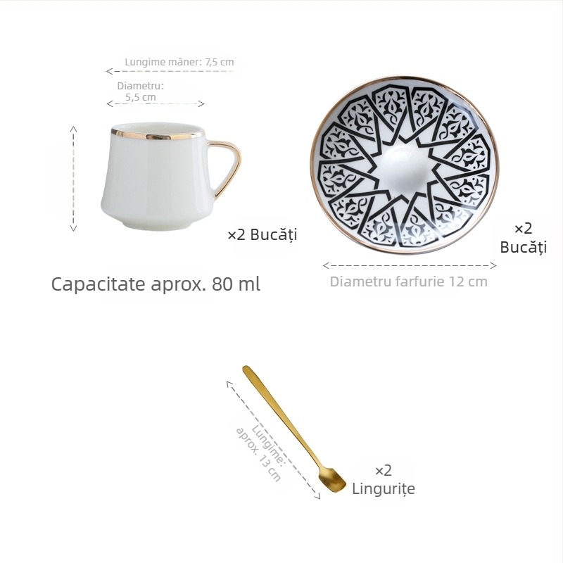 Set de căni espresso în stil turcesc, cu farfurioare ceramice cu margine aurie, stil european, mic lux pentru ceaiul de după-amiază, ușor defectuos