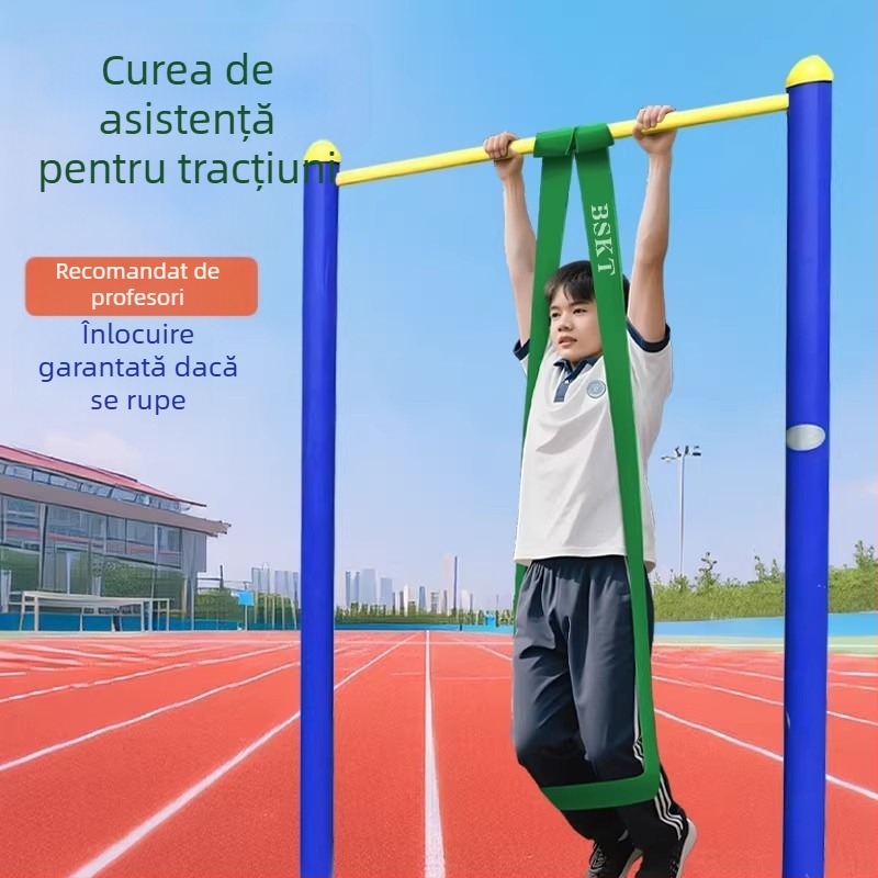 Centură de asistență pentru tracțiuni cu bandă de rezistență și funie – dispozitiv de antrenament auxiliar pentru adolescenți și adulți