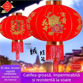 Fenar roșu pentru Anul Nou Chinezesc, lanternă decorativă de exterior impermeabilă, cu textură velurată