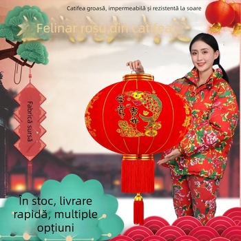 Fenar roșu pentru Anul Nou Chinezesc, lanternă decorativă de exterior impermeabilă, cu textură velurată