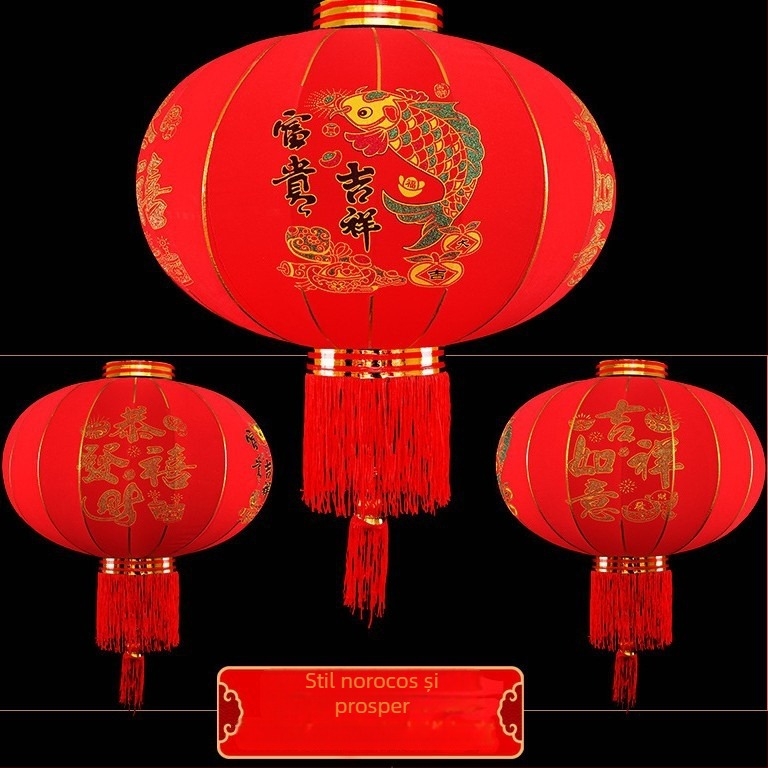 Fenar roșu pentru Anul Nou Chinezesc, lanternă decorativă de exterior impermeabilă, cu textură velurată