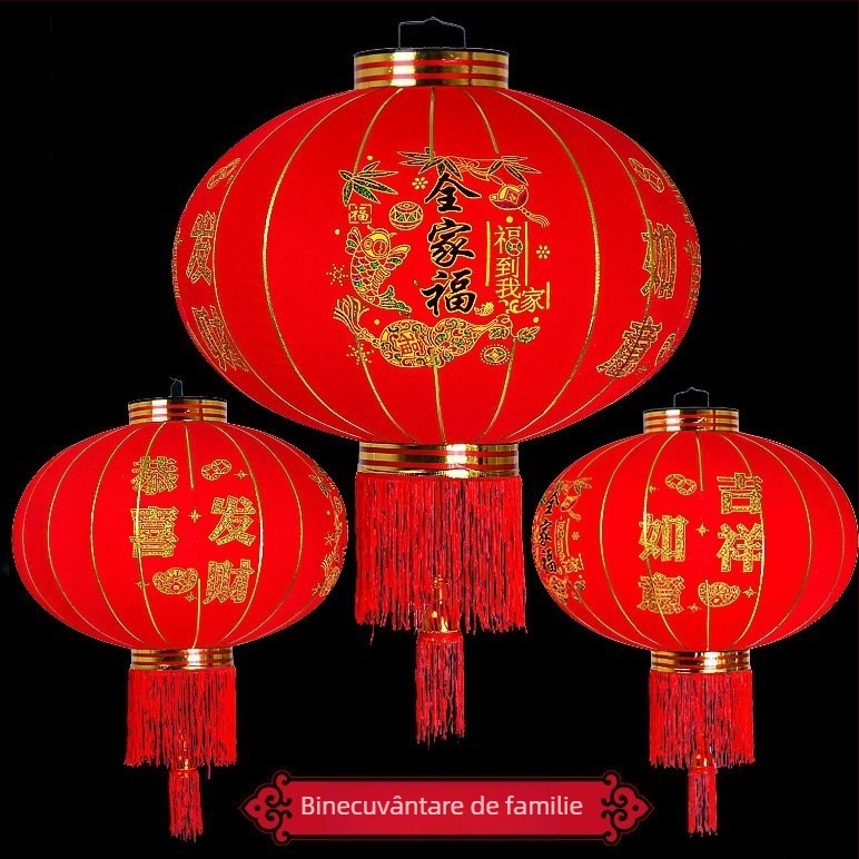 Fenar roșu pentru Anul Nou Chinezesc, lanternă decorativă de exterior impermeabilă, cu textură velurată