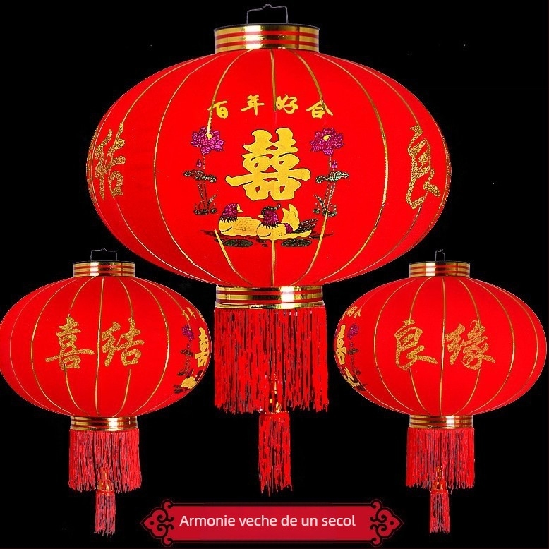 Fenar roșu pentru Anul Nou Chinezesc, lanternă decorativă de exterior impermeabilă, cu textură velurată