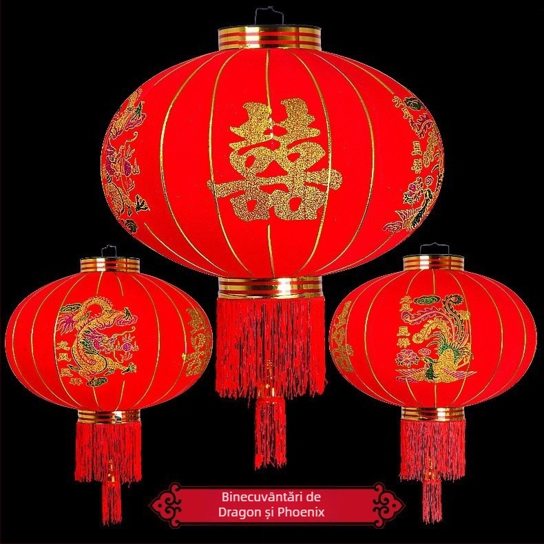 Fenar roșu pentru Anul Nou Chinezesc, lanternă decorativă de exterior impermeabilă, cu textură velurată