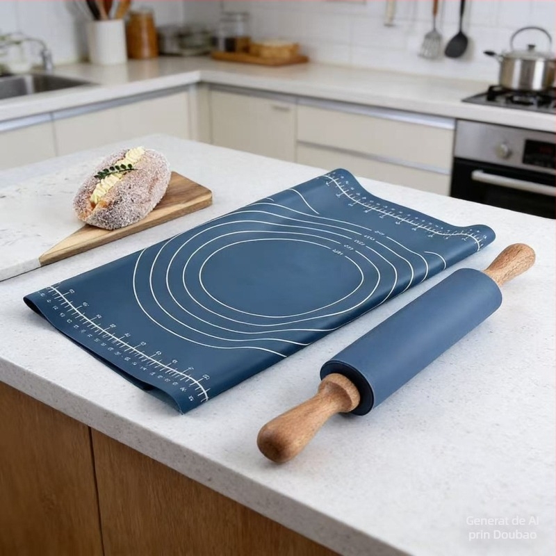 Covoraș din silicon pentru frământat aluat, stil Nordic, placă groasă pentru aluat, din plastic, calitate alimentară, pentru coacere, rulou de întins și covoraș de frământat