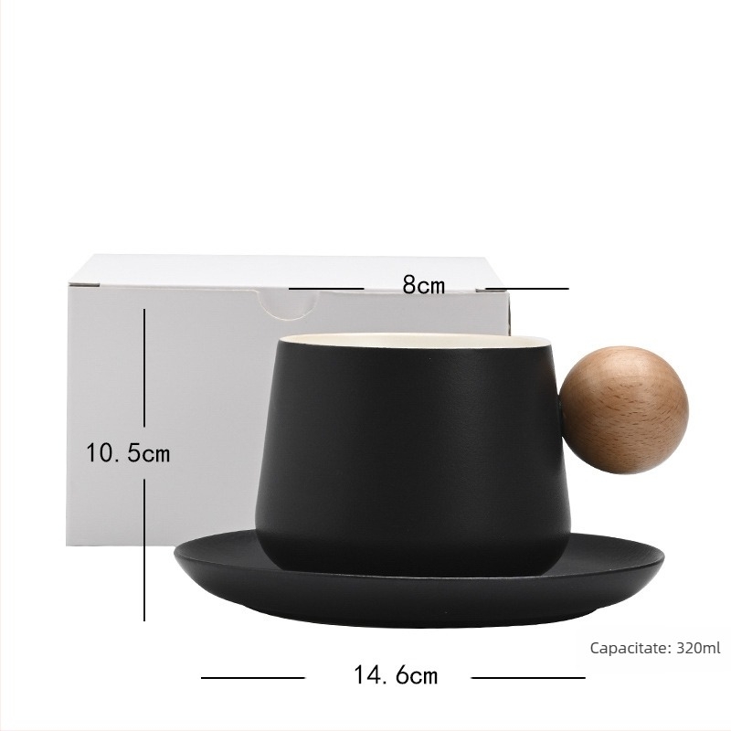 Shangjin Set cafea cu farfurie în stil nordic, mâner din lemn, cană ceramică, design creativ premium
