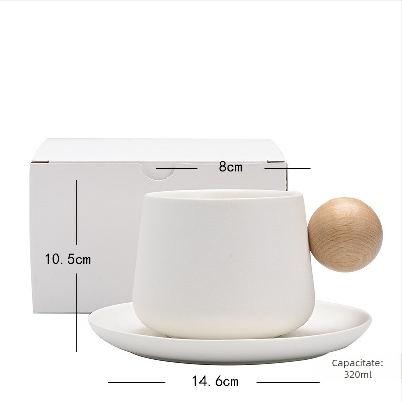 Shangjin Set cafea cu farfurie în stil nordic, mâner din lemn, cană ceramică, design creativ premium
