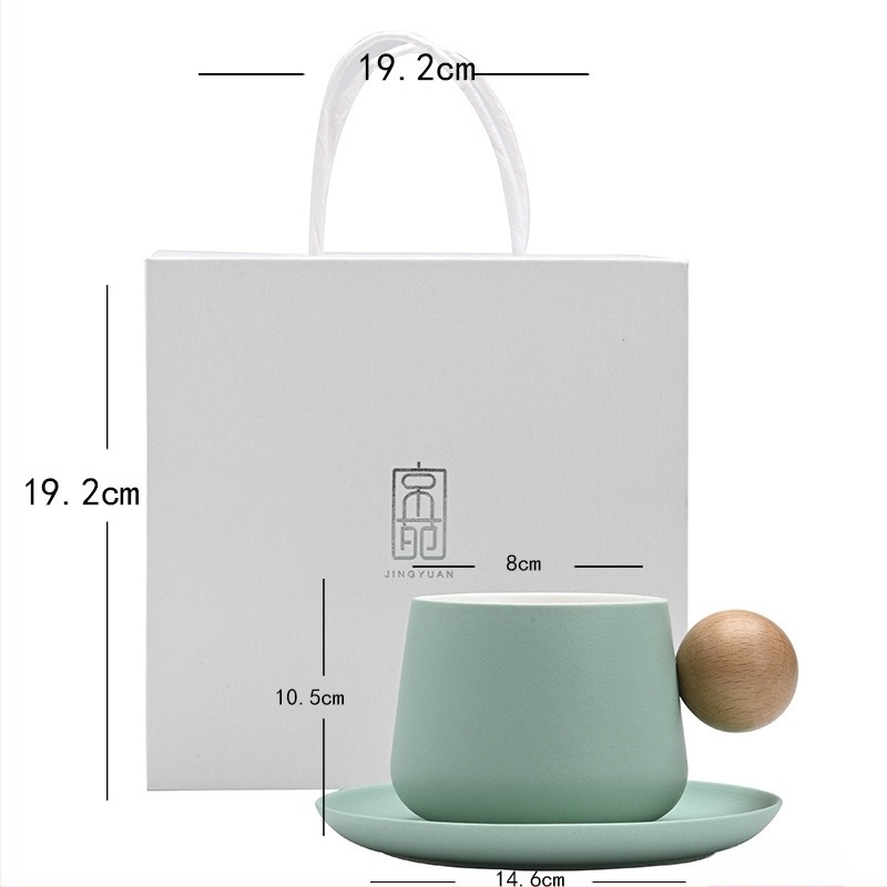 Shangjin Set cafea cu farfurie în stil nordic, mâner din lemn, cană ceramică, design creativ premium