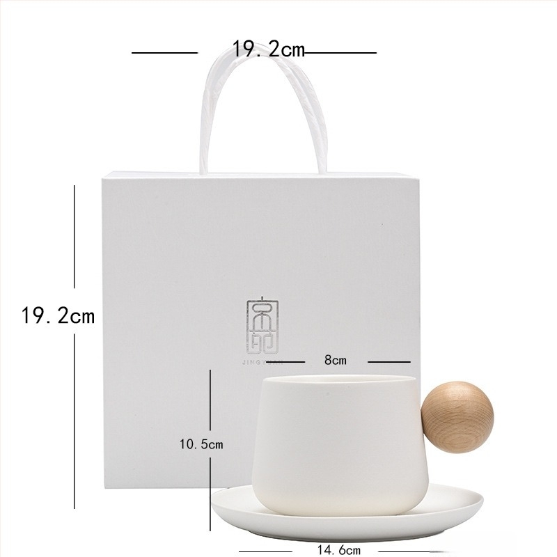 Shangjin Set cafea cu farfurie în stil nordic, mâner din lemn, cană ceramică, design creativ premium