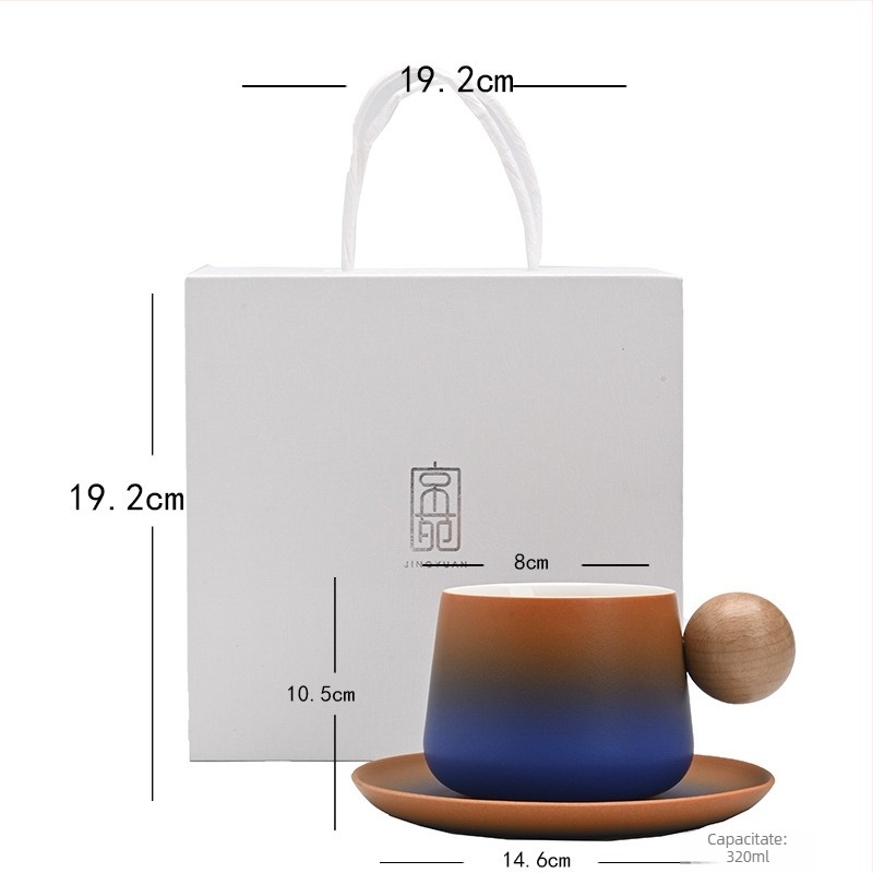 Shangjin Set cafea cu farfurie în stil nordic, mâner din lemn, cană ceramică, design creativ premium