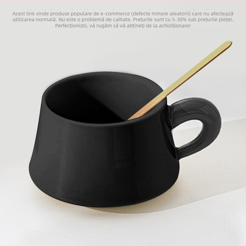 Set ceramic ceașcă și farfurioară cu lingură, ceașcă latte, design retro, lux discret.