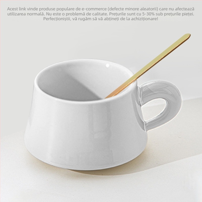 Set ceramic ceașcă și farfurioară cu lingură, ceașcă latte, design retro, lux discret.