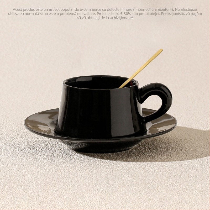 Set ceramic ceașcă și farfurioară cu lingură, ceașcă latte, design retro, lux discret.