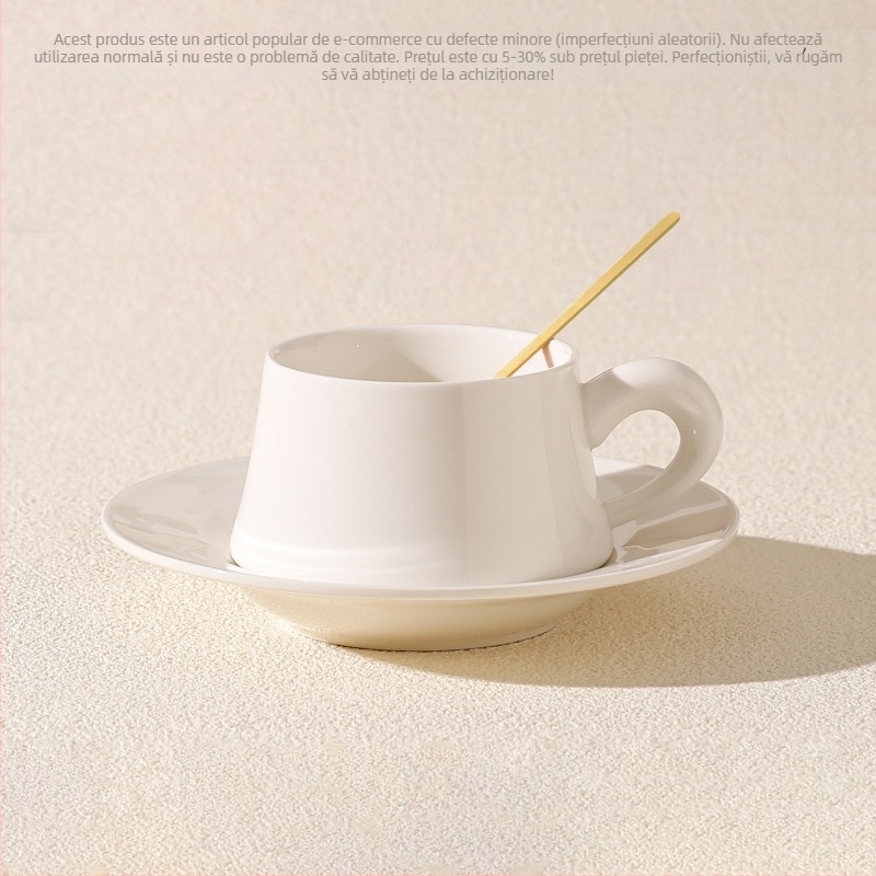 Set ceramic ceașcă și farfurioară cu lingură, ceașcă latte, design retro, lux discret.