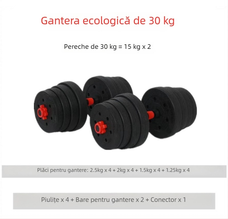 Set de gantere din ciment pentru uz casnic, reglabil 20–30 kg, cu bară și gantere, ecologic