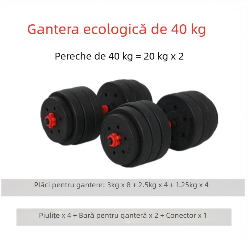 Set de gantere din ciment pentru uz casnic, reglabil 20–30 kg, cu bară și gantere, ecologic