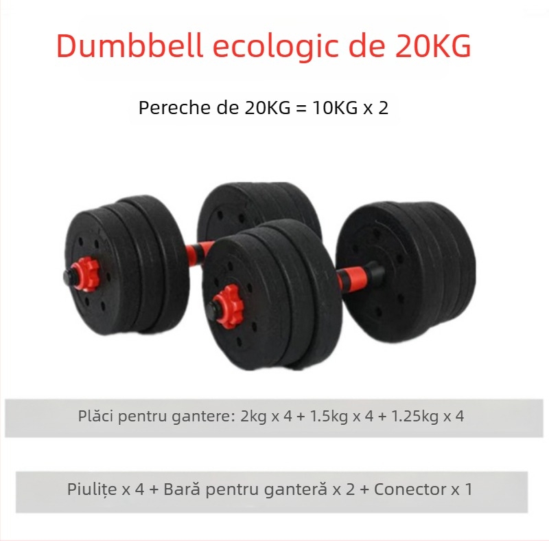 Set de gantere din ciment pentru uz casnic, reglabil 20–30 kg, cu bară și gantere, ecologic