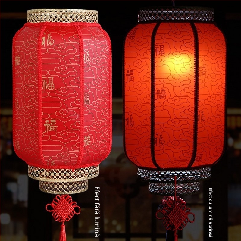 Fenar din piele de oaie cu logo imprimat – pentru exterior, felinare roșii în stilul orașului antic chinezesc, impermeabile, design clasic chinez
