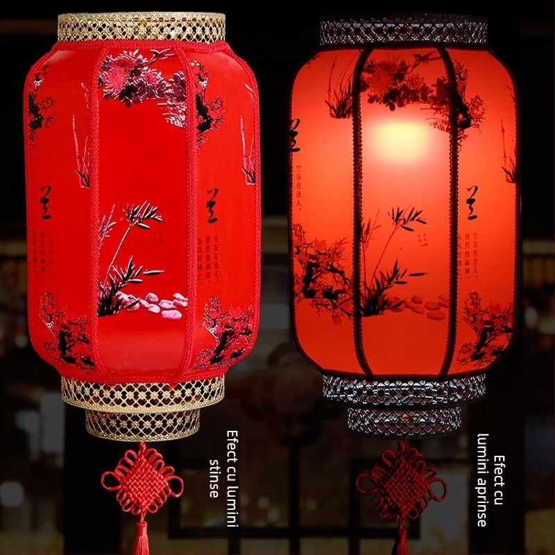 Fenar din piele de oaie cu logo imprimat – pentru exterior, felinare roșii în stilul orașului antic chinezesc, impermeabile, design clasic chinez