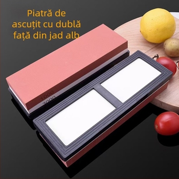 Piatră de ascuțit albă din corindon, cu dublă față, cu bază, pentru cuțite de bucătărie