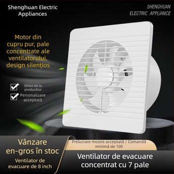 Ventilator de baie, tip fereastră, montat pe perete, circular, diametru 8 inch, pentru toaletă și bucătărie