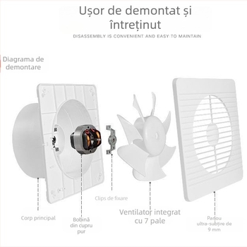 Ventilator de baie, tip fereastră, montat pe perete, circular, diametru 8 inch, pentru toaletă și bucătărie