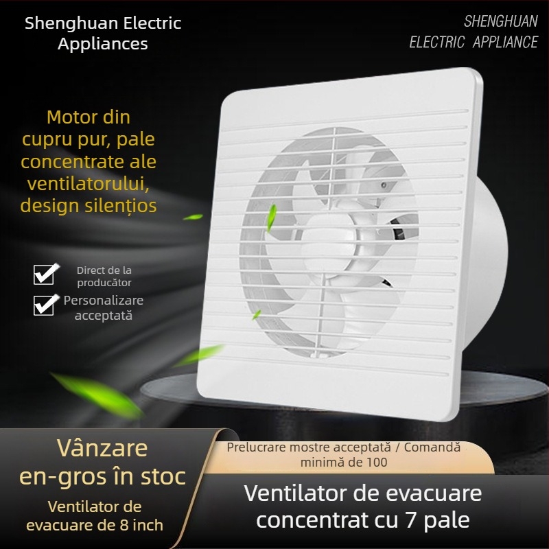 Ventilator de baie, tip fereastră, montat pe perete, circular, diametru 8 inch, pentru toaletă și bucătărie