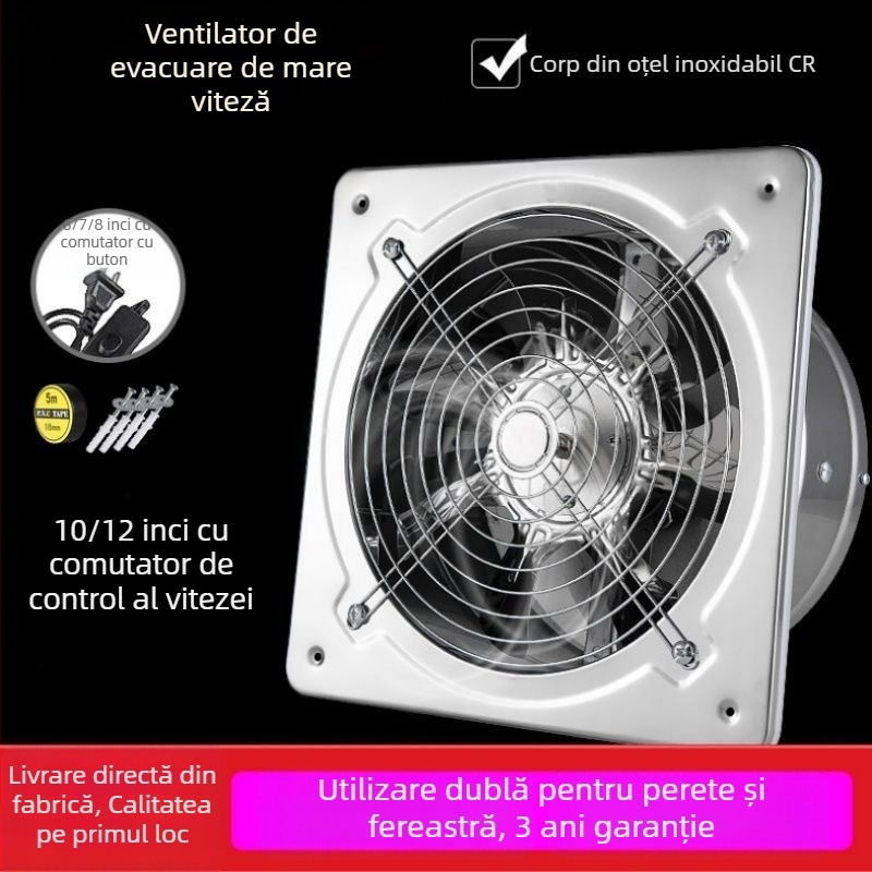 Ventilator de evacuare pentru bucătărie din oțel inoxidabil, montat pe perete, fără montaj, mobil, ventilator electric