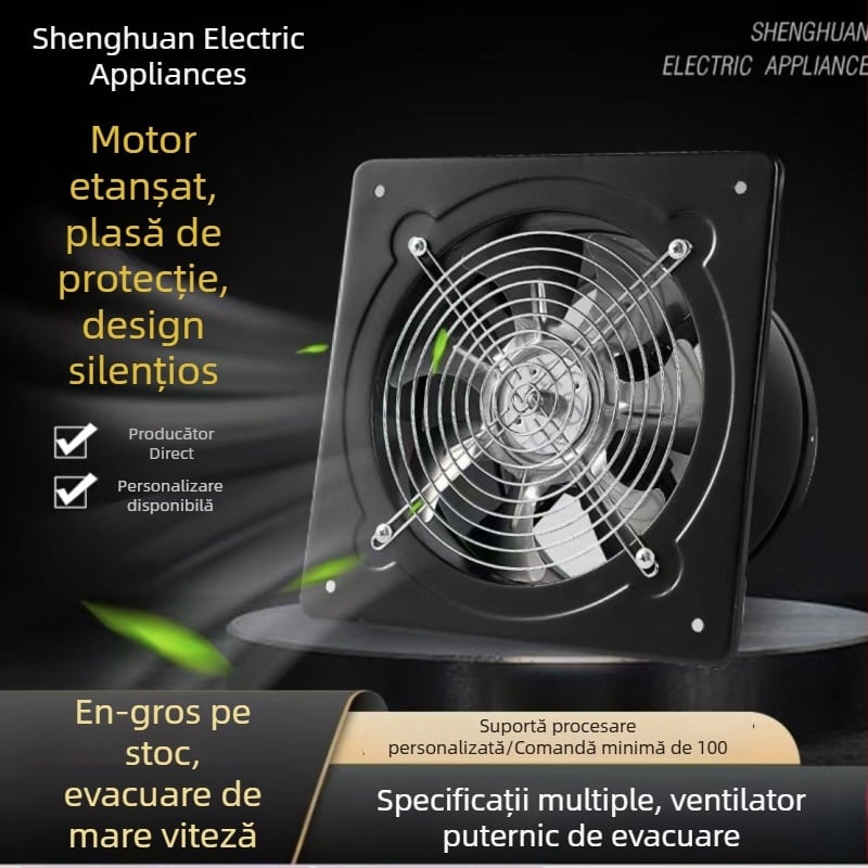 Ventilator de evacuare de 6 inch pentru baie, tip fereastră, montaj pe perete, negru, rezistent la praf, ventilator de bucătărie