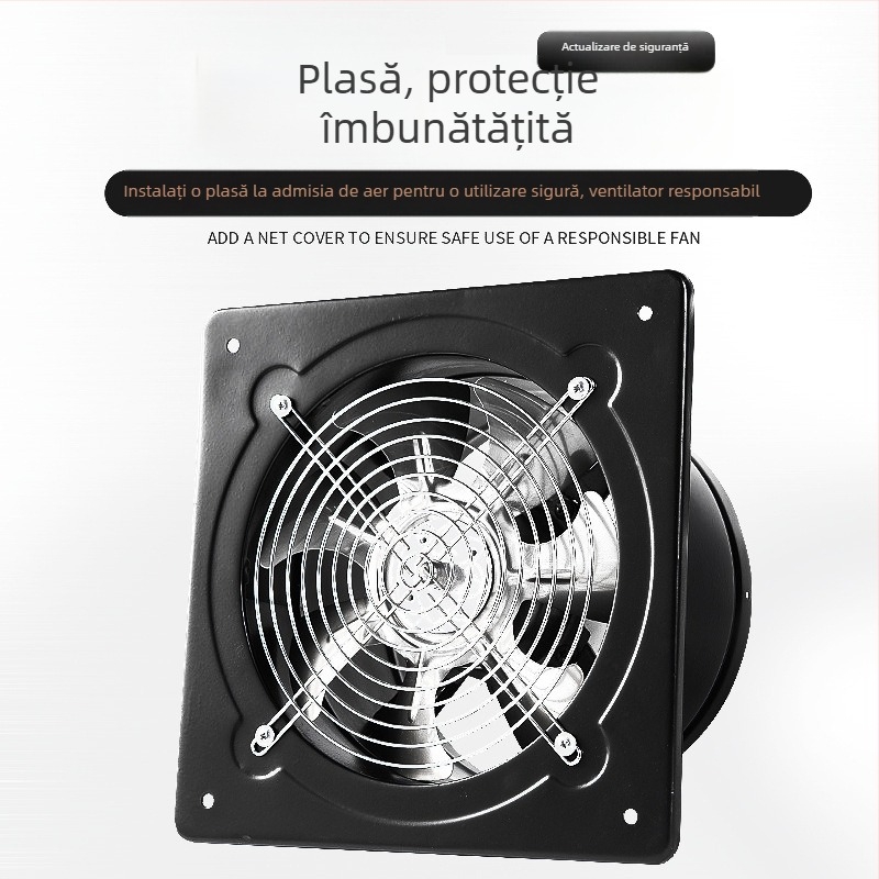 Ventilator de evacuare de 6 inch pentru baie, tip fereastră, montaj pe perete, negru, rezistent la praf, ventilator de bucătărie