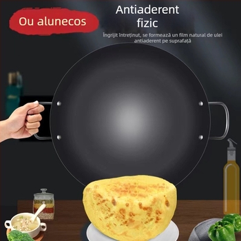 Zhangqiu wok din fier, din manufactură manuală, cu două mânere, mare, antiaderent, fără strat, pentru aragaz cu gaz, utilizare casnică tradițională