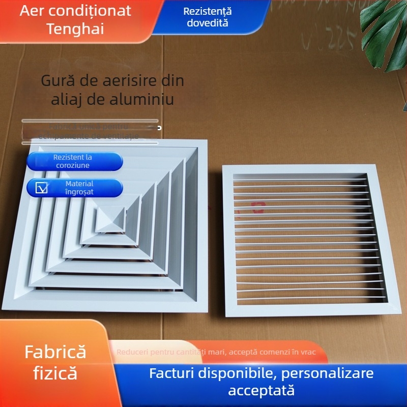 Orificiu de aer din aliaj de aluminiu cu lamele, rotund sau pătrat, cu un singur strat sau dublu pentru climatizare centrală