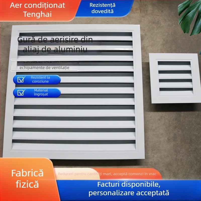 Orificiu de aer din aliaj de aluminiu cu lamele, rotund sau pătrat, cu un singur strat sau dublu pentru climatizare centrală