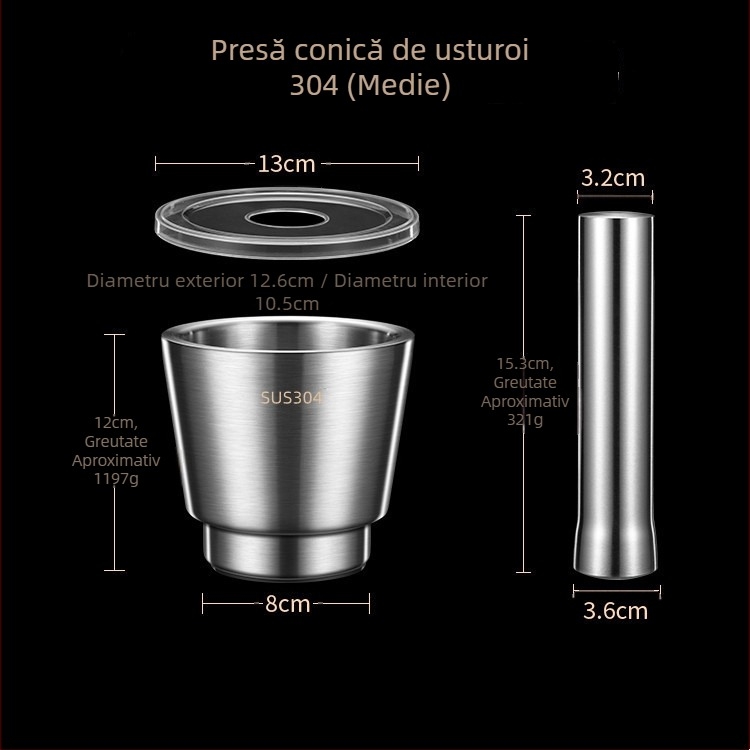 Mojar din oțel inoxidabil 304, cu pistil, vas de măcinare pentru uz casnic