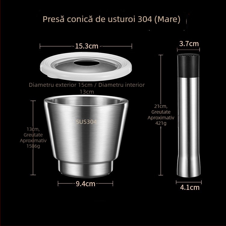 Mojar din oțel inoxidabil 304, cu pistil, vas de măcinare pentru uz casnic